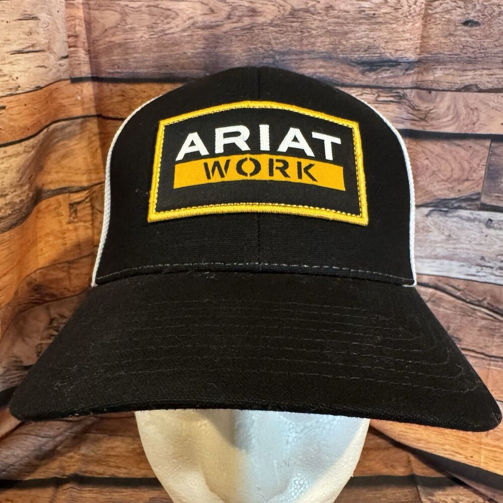 Ariat Men's Work Logo Patch Flexfit Baseball Cap Trucker Snapback Hat Black